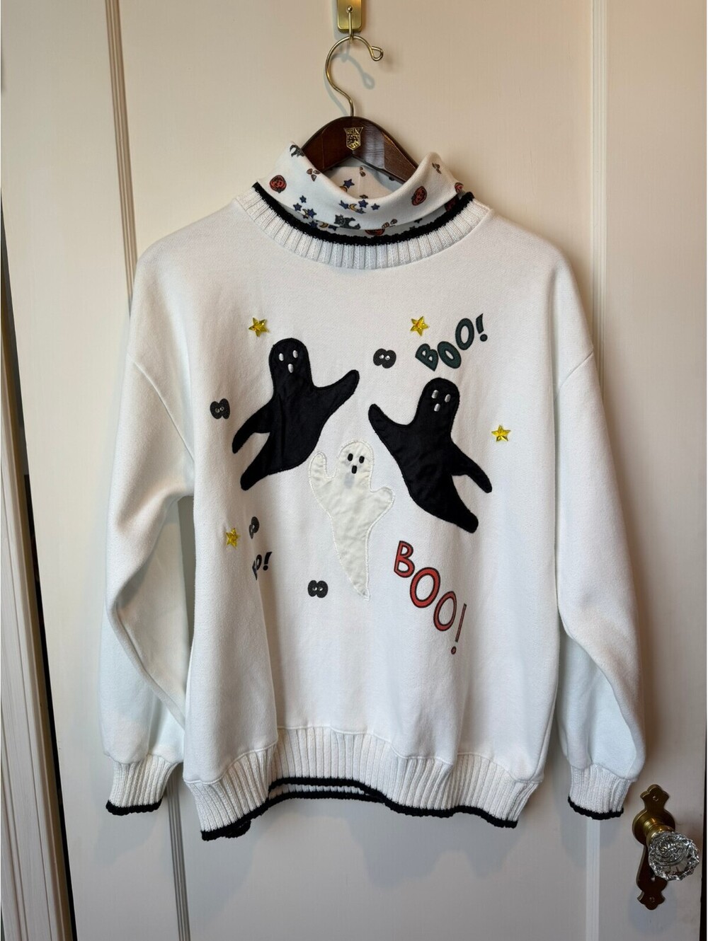 Vintage 90s Halloween Ghost Sweatshirt Mock Neck Boo Oversized XL